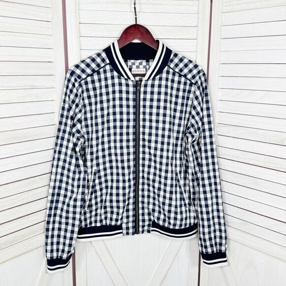 Merona Gingham Check Full Zip Windbreaker Jacket Blue White XL Cottagecore - Picture 8 of 15